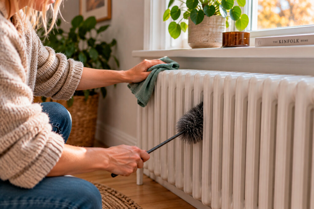Rengøring af radiator - AI-genereret billede