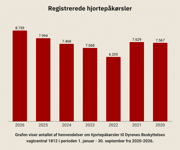 Antallet af registrerede hjortepåkørsler 2020-2026